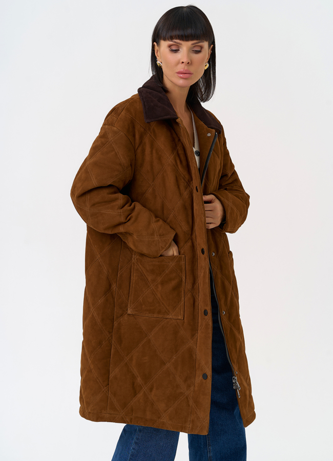 Женский пуховик из натуральной замши  модель № 31567 универмаг малина