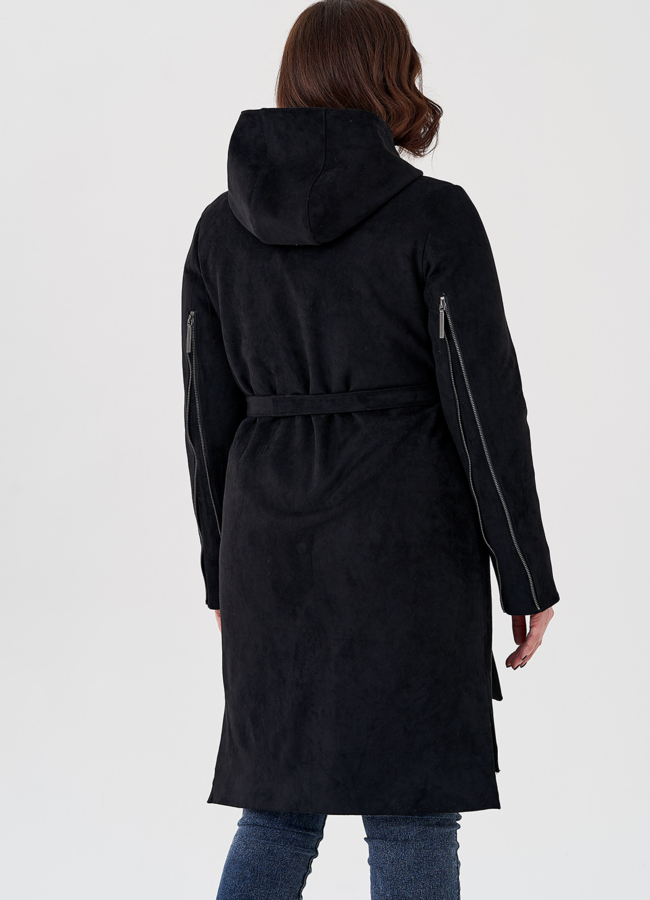 Полупальто из эко замши на утеплителе с капюшоном модель № 80236 в рассрочку