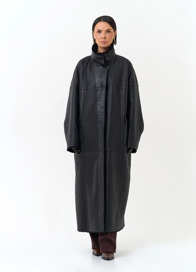 Женская двухсторонняя дубленка оверсайз модель № 34197 универмаг малина фото