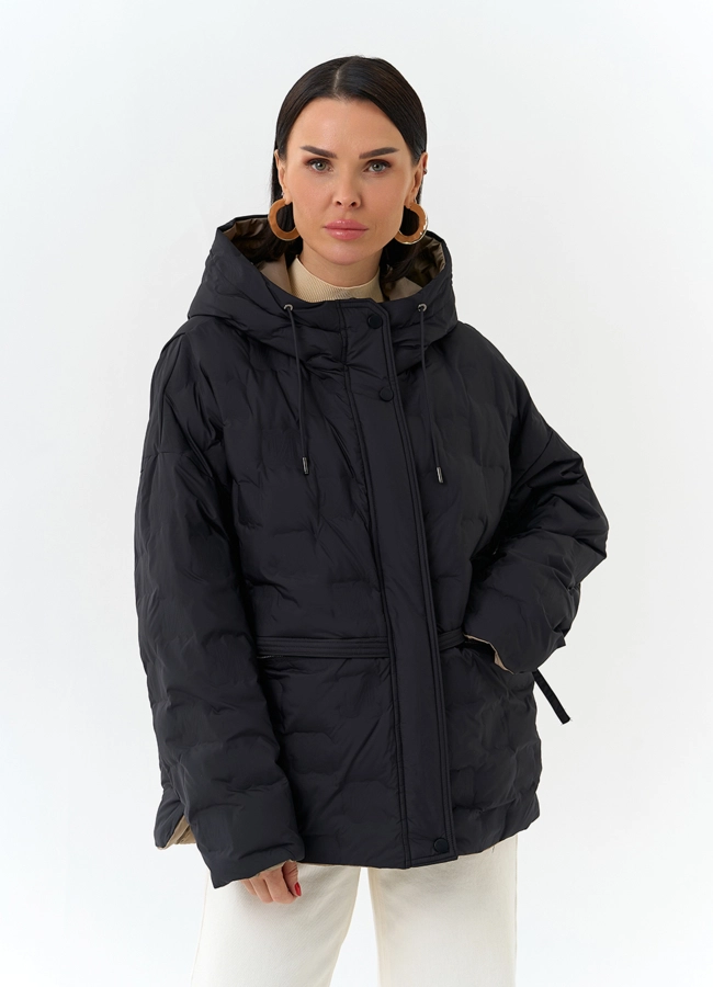 Женская двухсторонняя куртка с капюшоном модель № 32722 меха малина