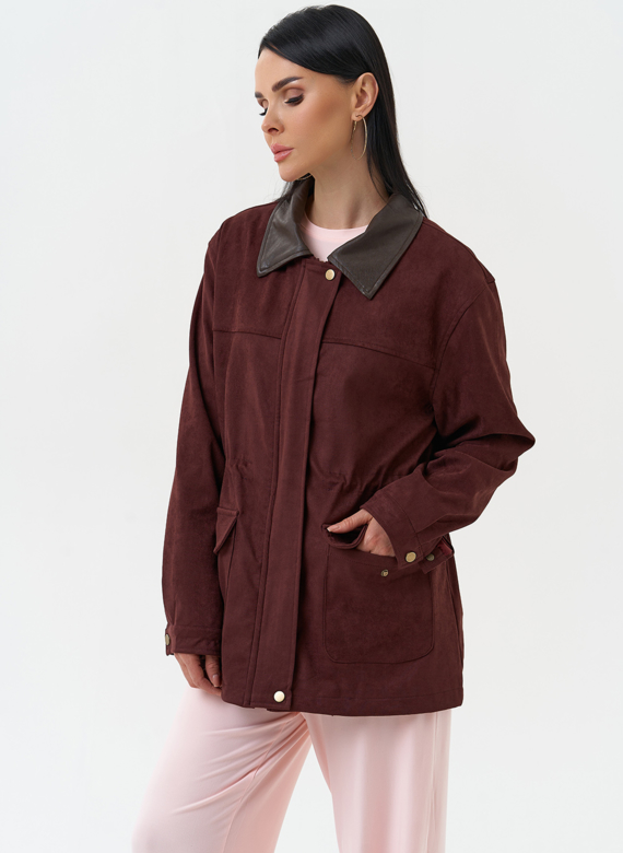 Женская парка из эко замши бордового цвета