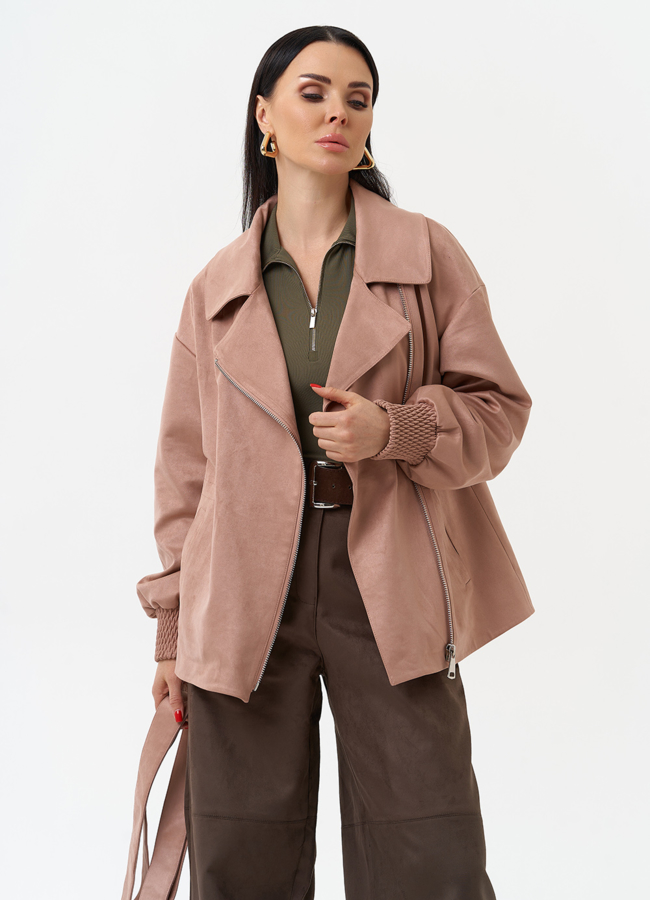 Женская куртка из эко замши с поясом модель № 30059 универмаг малина