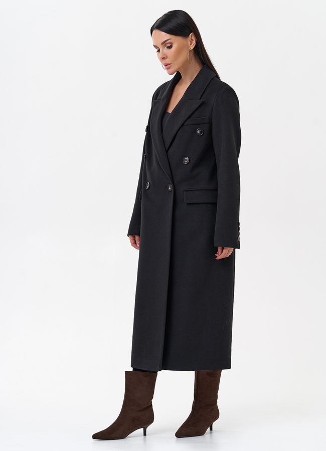 фото Длинное двубортное пальто с английским воротником модель № 29543