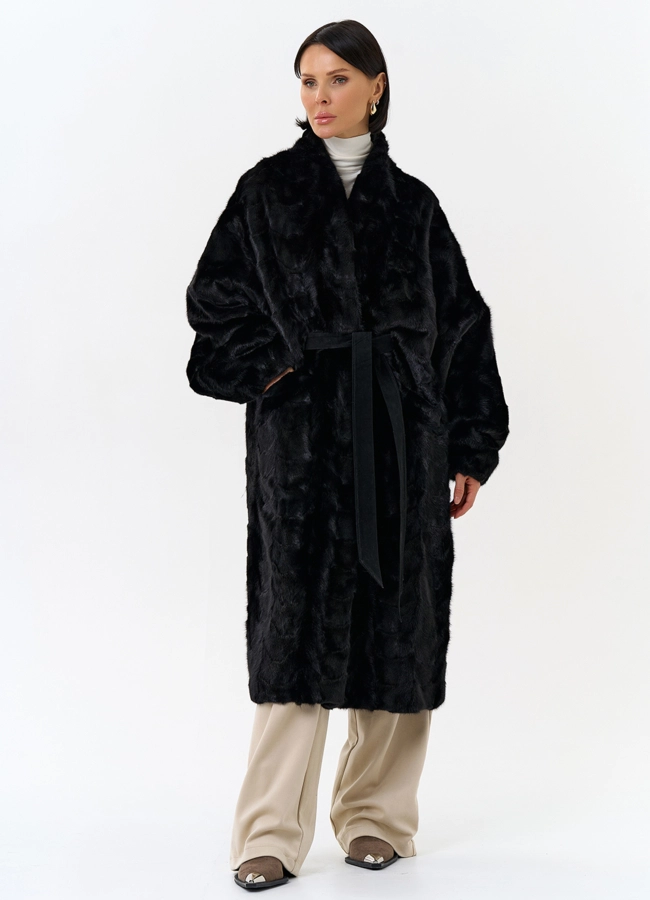 Шуба из меха норки с поясом модель № 31183 в кредит