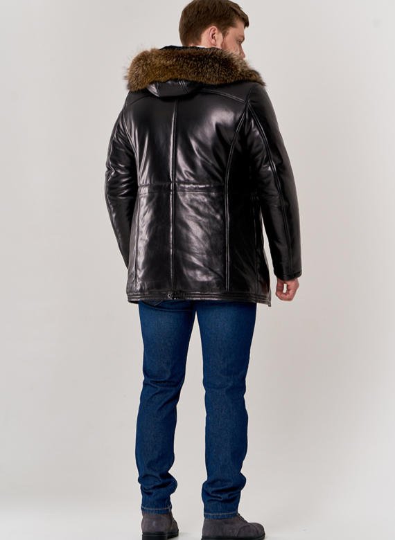 Мужской пуховик из натуральной кожи