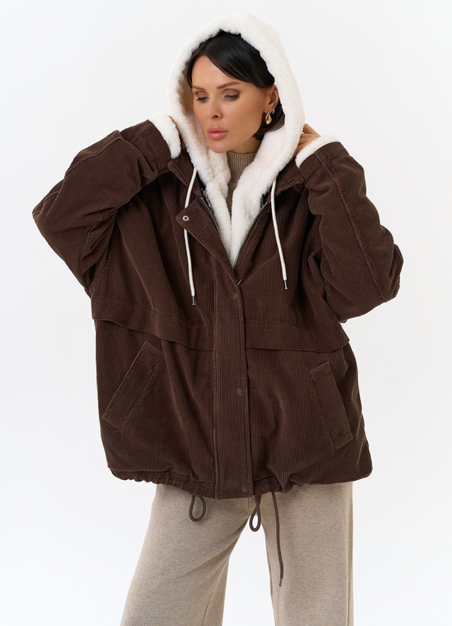 Женская утепленная куртка с отделкой из эко меха модель № 31910 в кредит