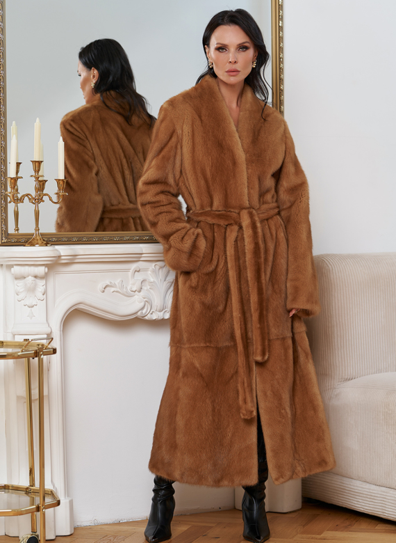 Женская длинная шуба из меха норки