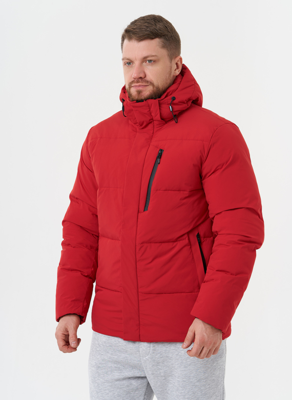 Яркий пуховик с капюшоном