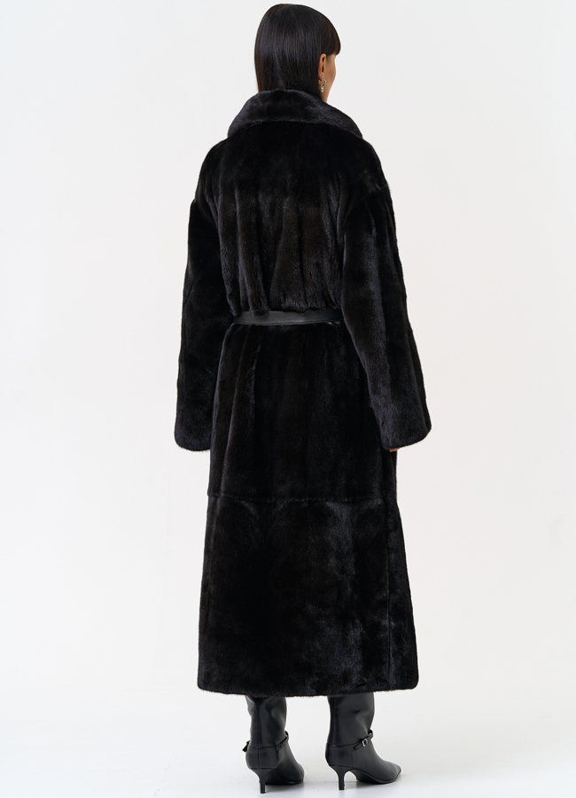 Длинная шуба из меха норки blackglama с поясом модель № 31636 универмаг малина