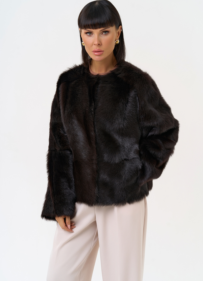 Женская натуральная дубленка в коричневом цвете модель № 31629 универмаг малина