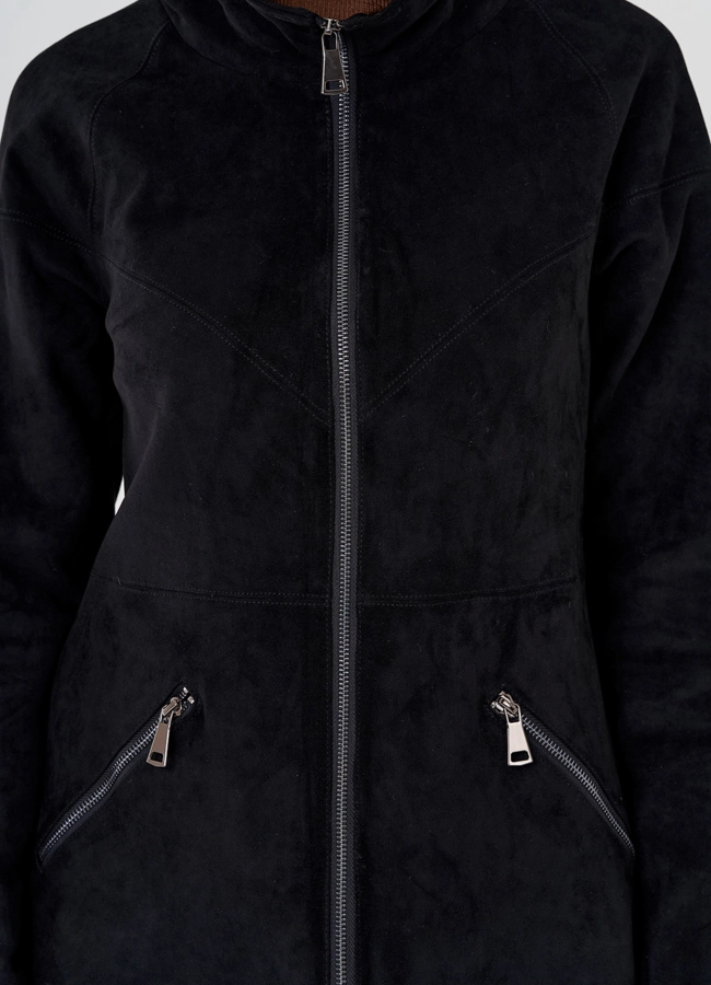 Куртка из эко замши с капюшоном модель № 24104 универмаг малина