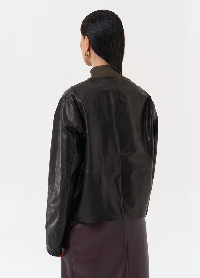 Кожаная куртка на пуговицах модель № 29913 в кредит