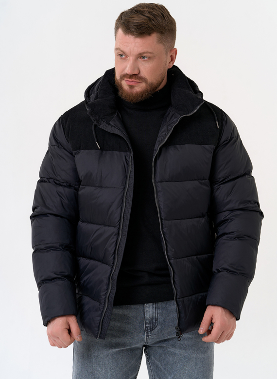 Мужской пуховик с отделкой из вельвета