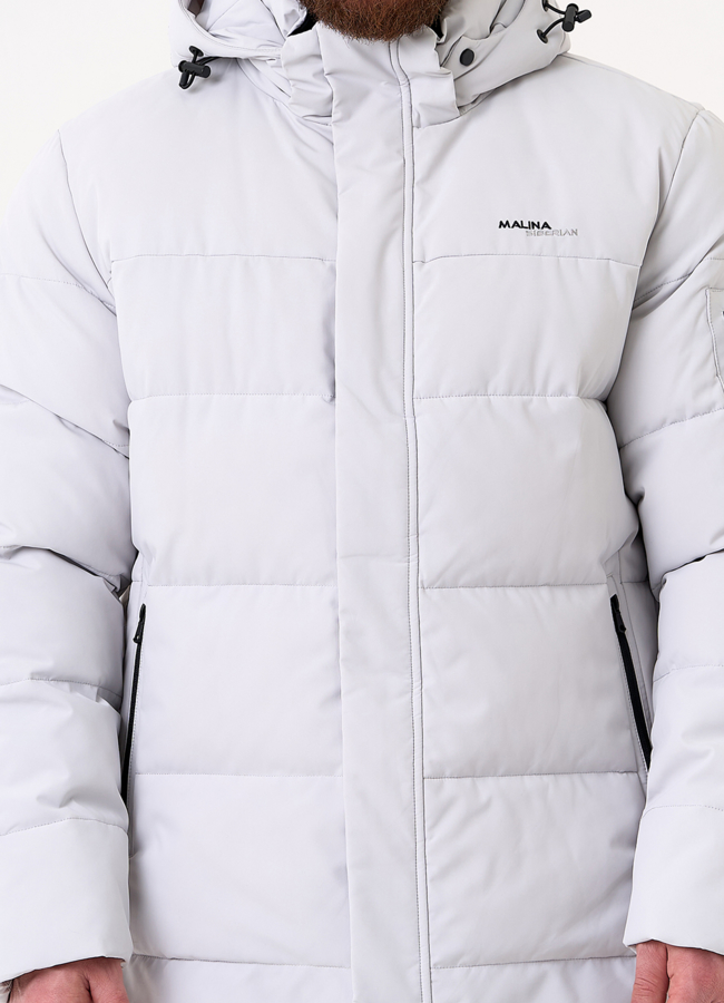 Мужской светлый пуховик с капюшоном модель № 31454 универмаг малина