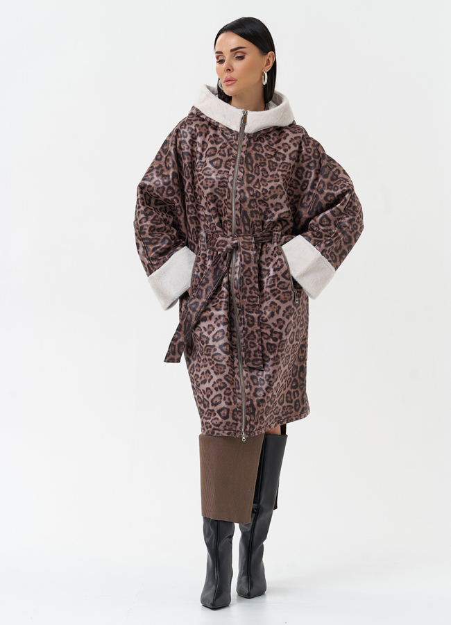 Женская дубленка из эко замши с поясом модель № 30203 в рассрочку