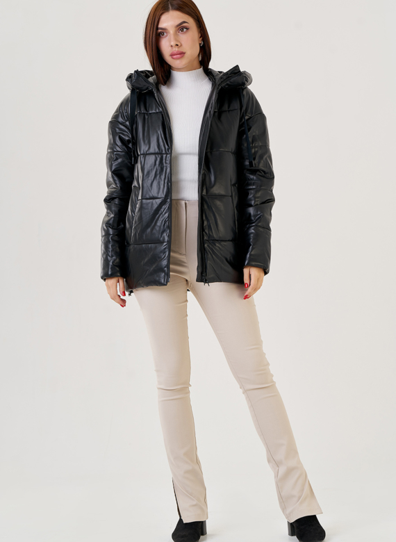 Черный пуховик Malina Siberian из искусственной кожи