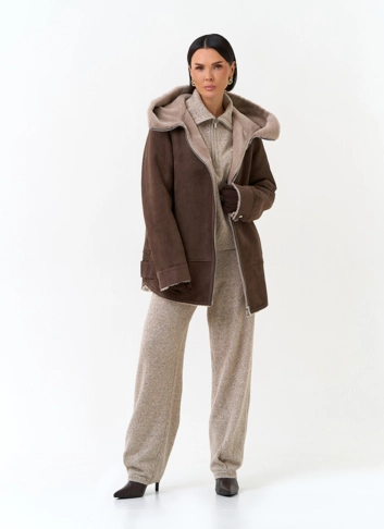 Женская дубленка из эко замши фото