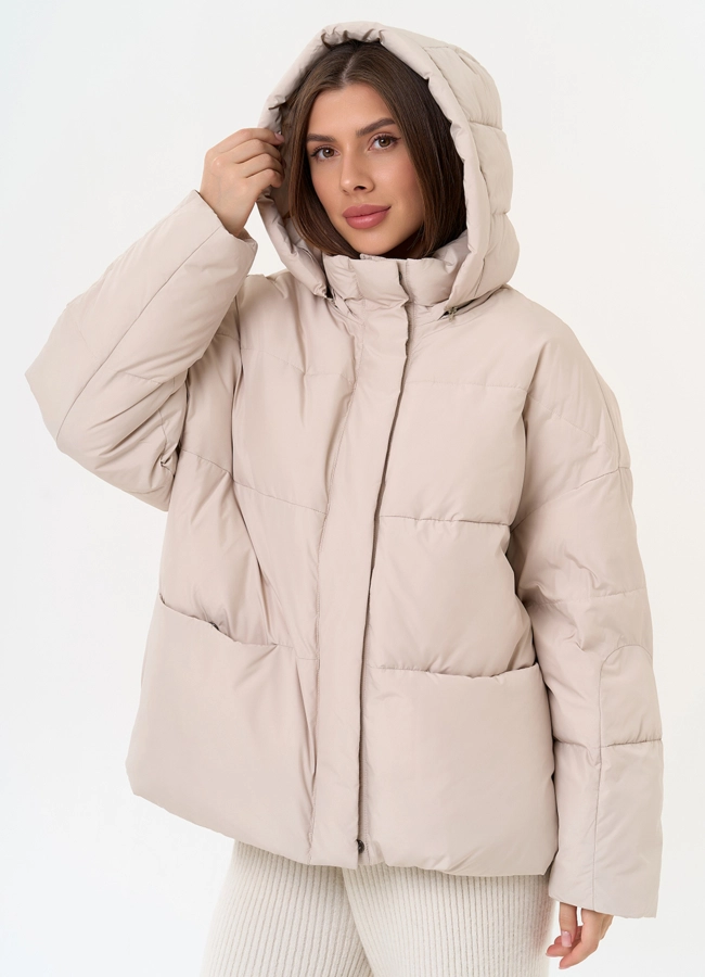 Женский короткий пуховик с капюшоном модель № 31587 универмаг малина
