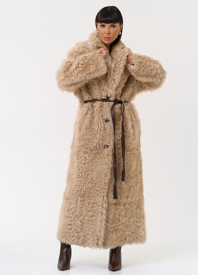 Женская двухсторонняя дубленка с декоративным поясом модель № 31620 в рассрочку