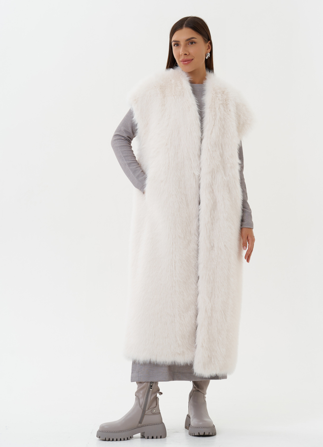 Удлиненный жилет из экомеха модель № 27751 универмаг малина