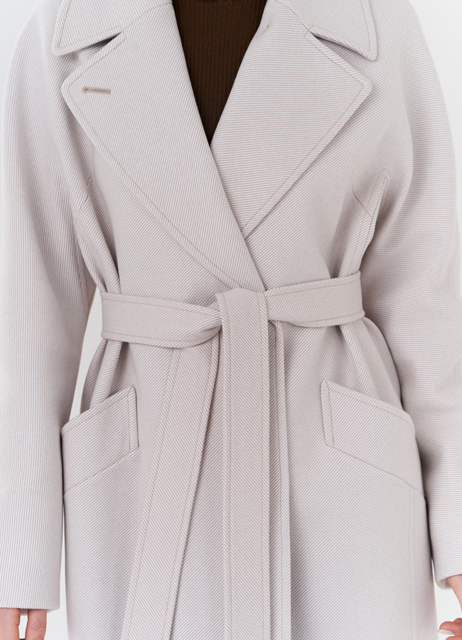 Удлиненное женское пальто в цвете жемчуг модель № 24292 в кредит