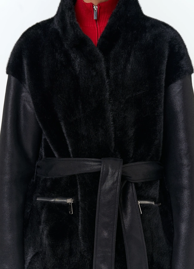Женская дубленка из эко меха модель № 33897 универмаг малина