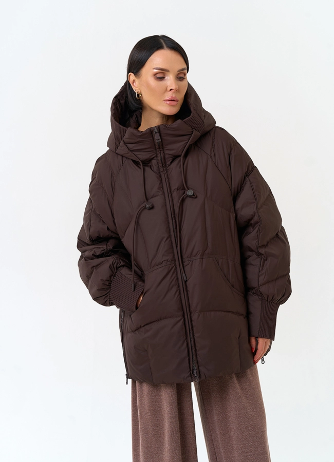 Женский пуховик с капюшоном модель № 34226 меха малина фото