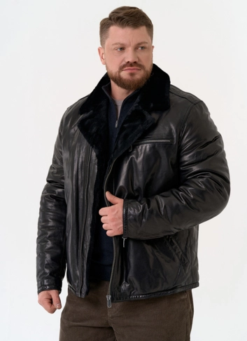 Куртка из натуральной кожи с воротником из овчины