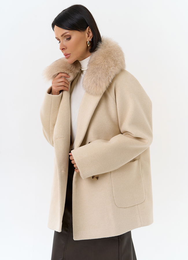 Женское утепленное пальто с отделкой из меха песца модель № 32004 универмаг малина