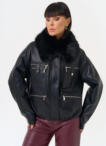 Женская утепленная куртка из эко кожи черного цвета