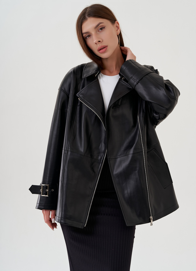 фото Куртка женская из эко кожи с поясом модель № 81224