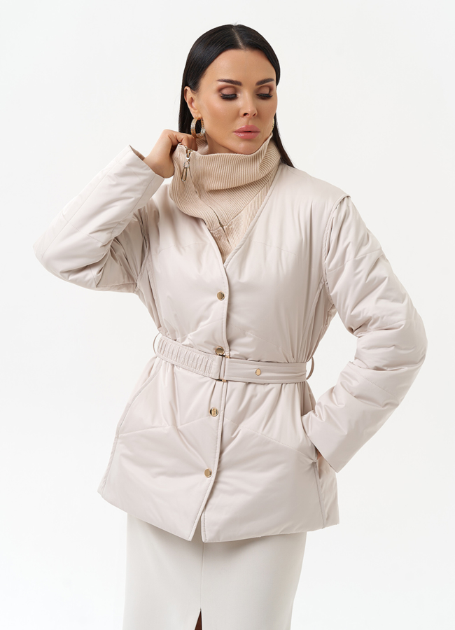 фото Женская утепленная куртка с поясом модель № 30053