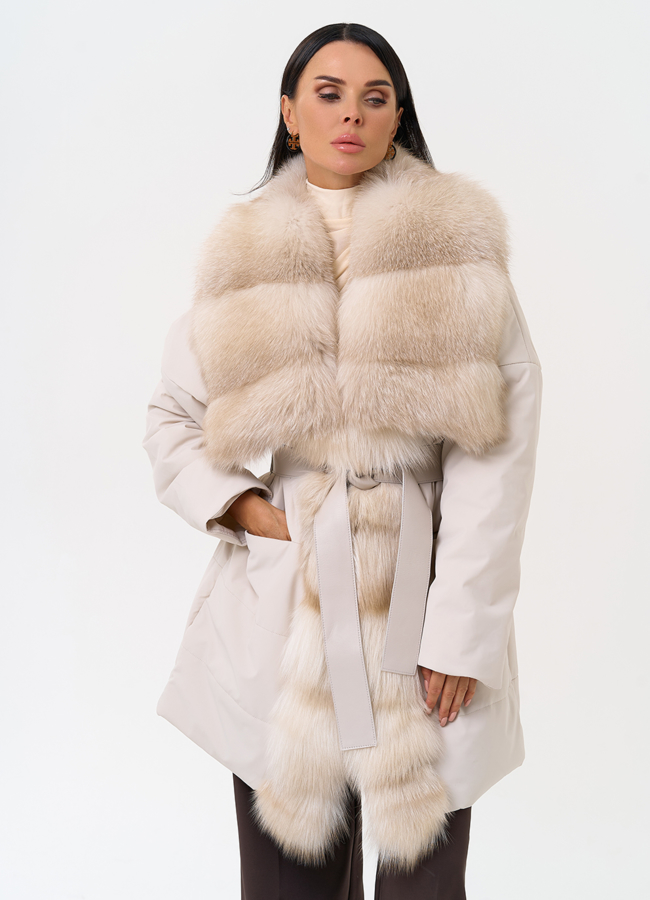 Женское зимнее полупальто с кожаным поясом модель № 31407 универмаг малина