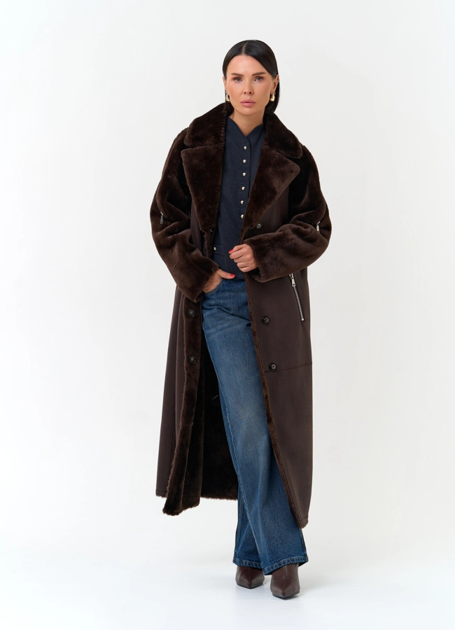 Женская дубленка из эко замши модель № 33914 универмаг малина
