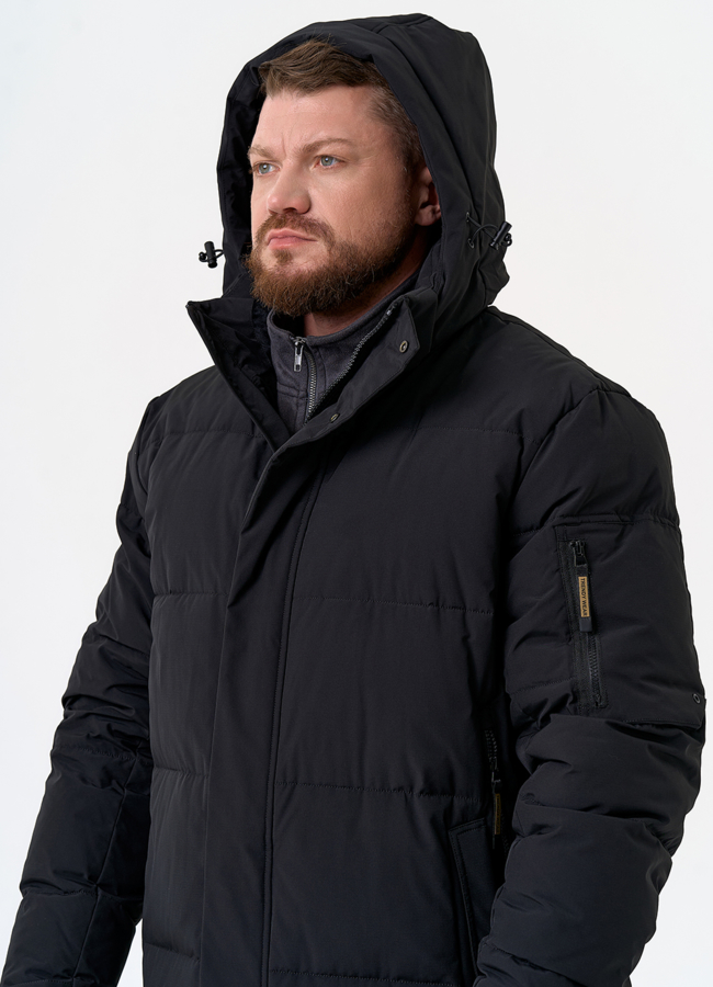 Мужской удлиненный пуховик с капюшоном модель № 31453 универмаг малина